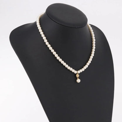 Christian Dior CD Bee Star Pearl Pendant Metal with Faux Pearl, White, Pearl, Necklace