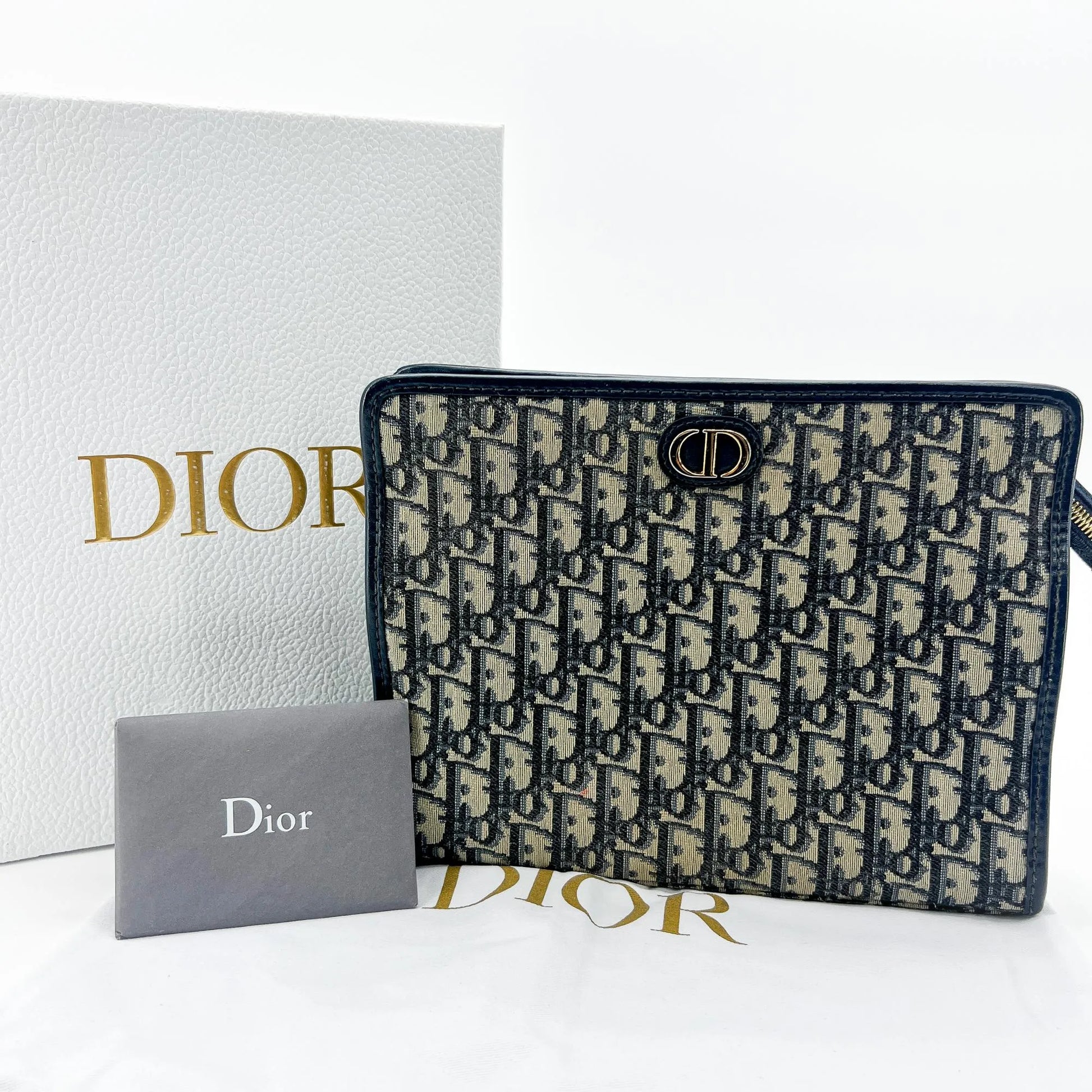 Christian Dior 30 Montaigne Zip Oblique Canvas, Navy, Canvas, Handbag