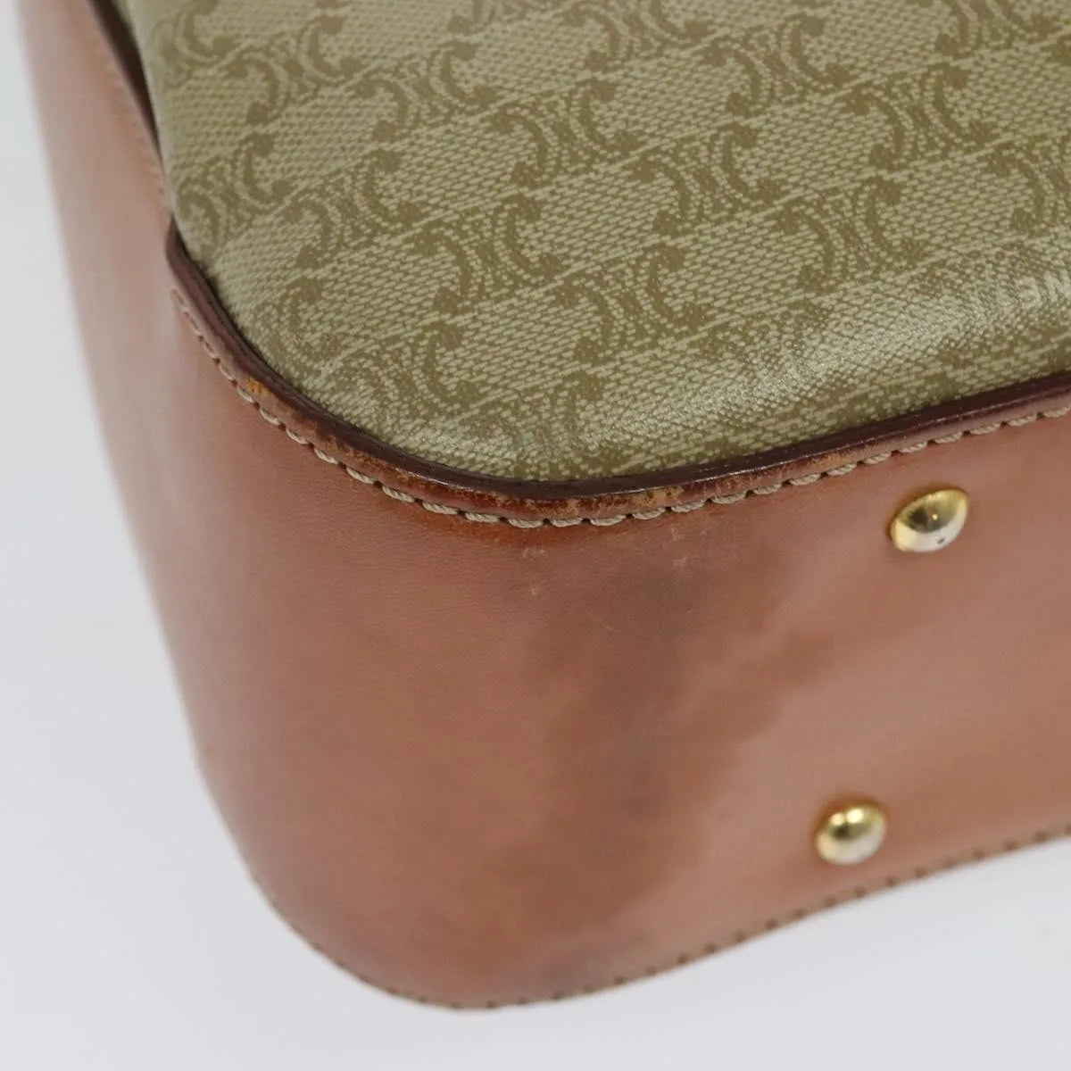 Celine Vintage Convertible Top Handle Macadam Coated Canvas, Beige, Canvas, Handbag