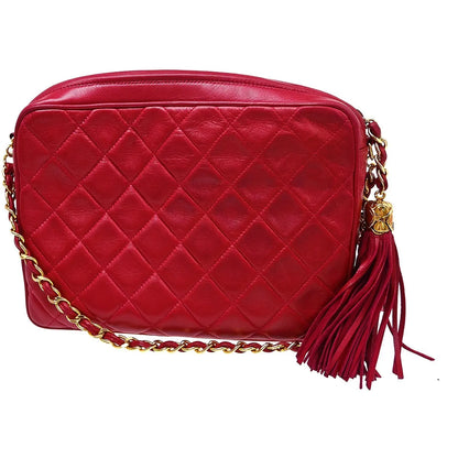 Chanel Vintage Front Pocket Camera Quilted Lambskin, Red, Leather, Shoulder Bag