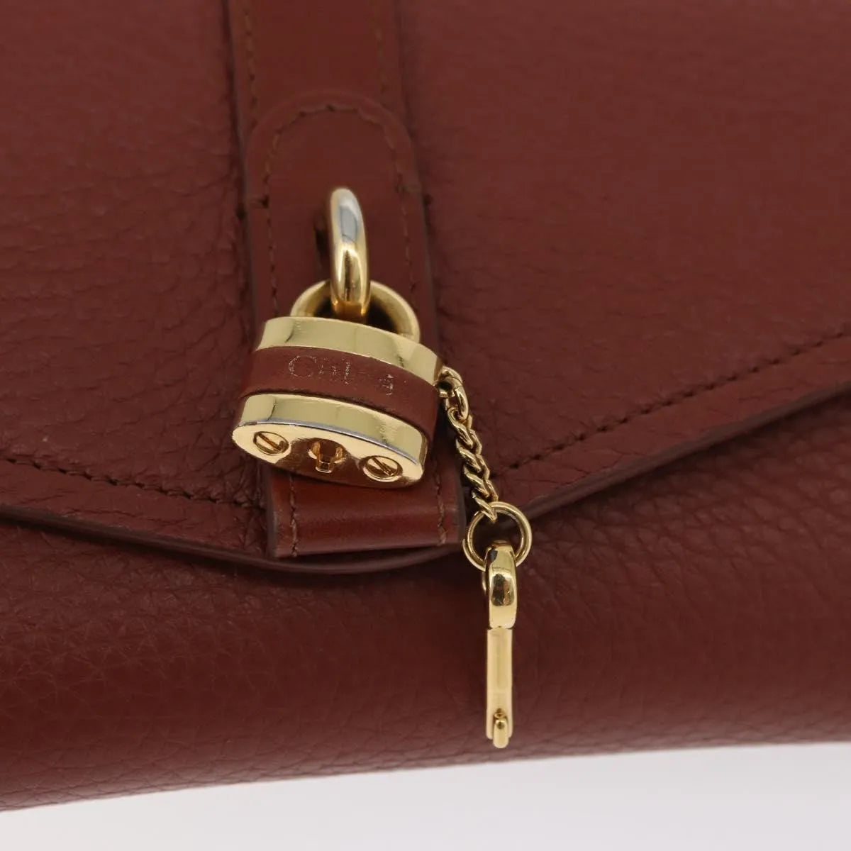 Chloe Aby Chain Leather, Brown, Leather, Shoulder Bag