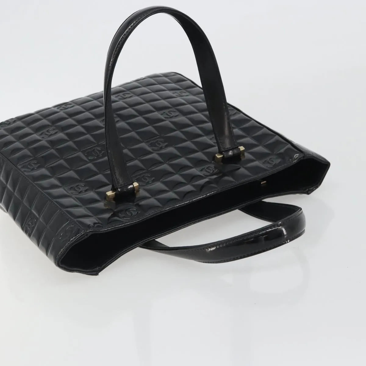 Chanel Chocolate Bar CC Tote Quilted Patent, Black, Patent Leather, Tote Bag