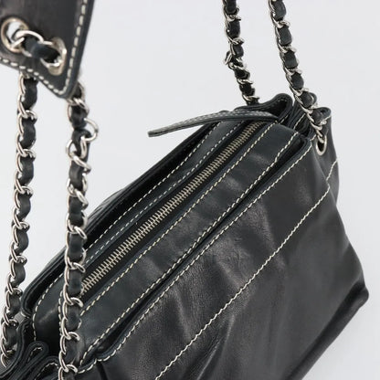 Chanel CC Shoulder Bag Leather, Black, Leather, Handbag