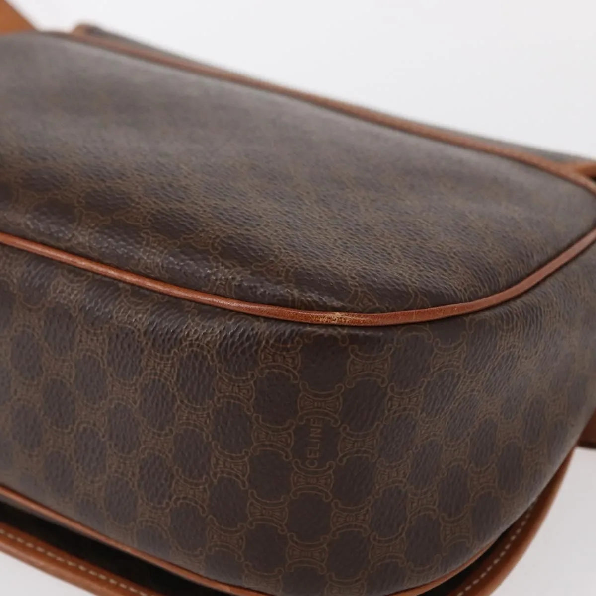Celine Vintage Macadam Canvas, Brown, Canvas, Shoulder Bag