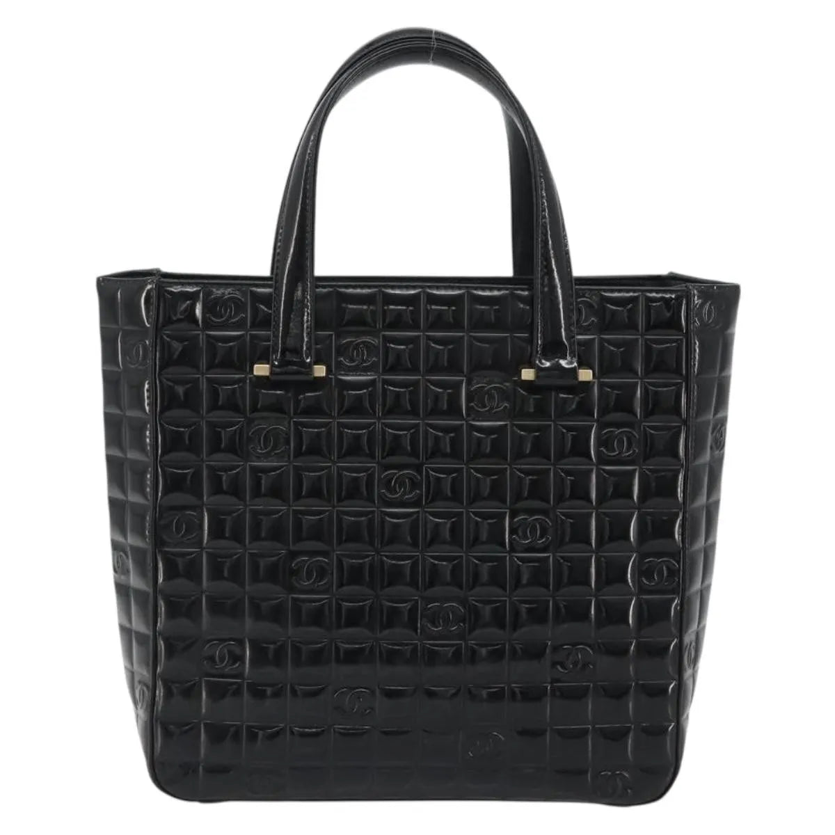 Chanel Chocolate Bar CC Tote Quilted Patent, Black, Patent Leather, Tote Bag