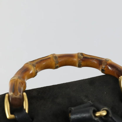 Gucci Vintage Bamboo Suede, Black, Leather, Backpack