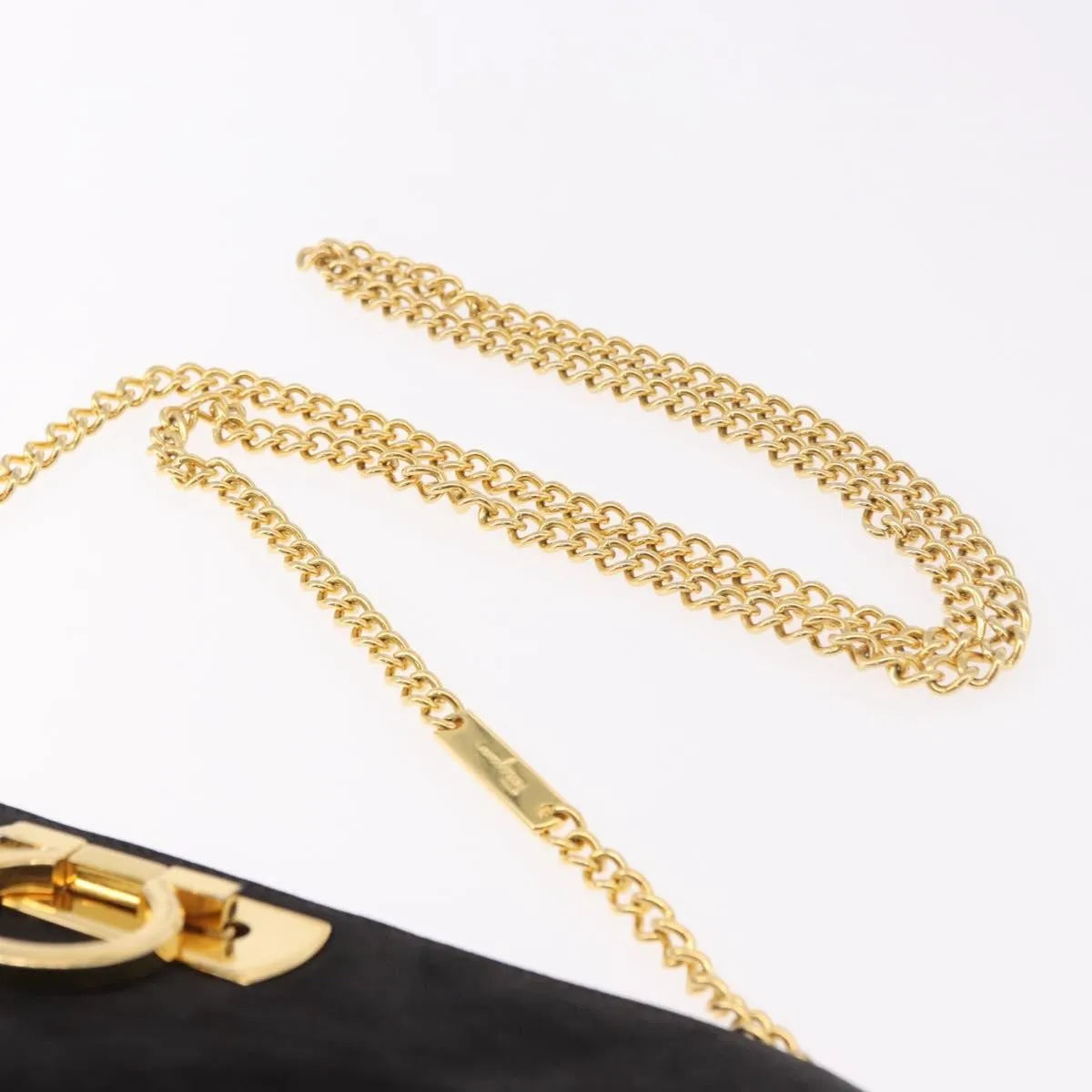 Salvatore Ferragamo Gancini Chain Suede, Black, Suede, Shoulder Bag