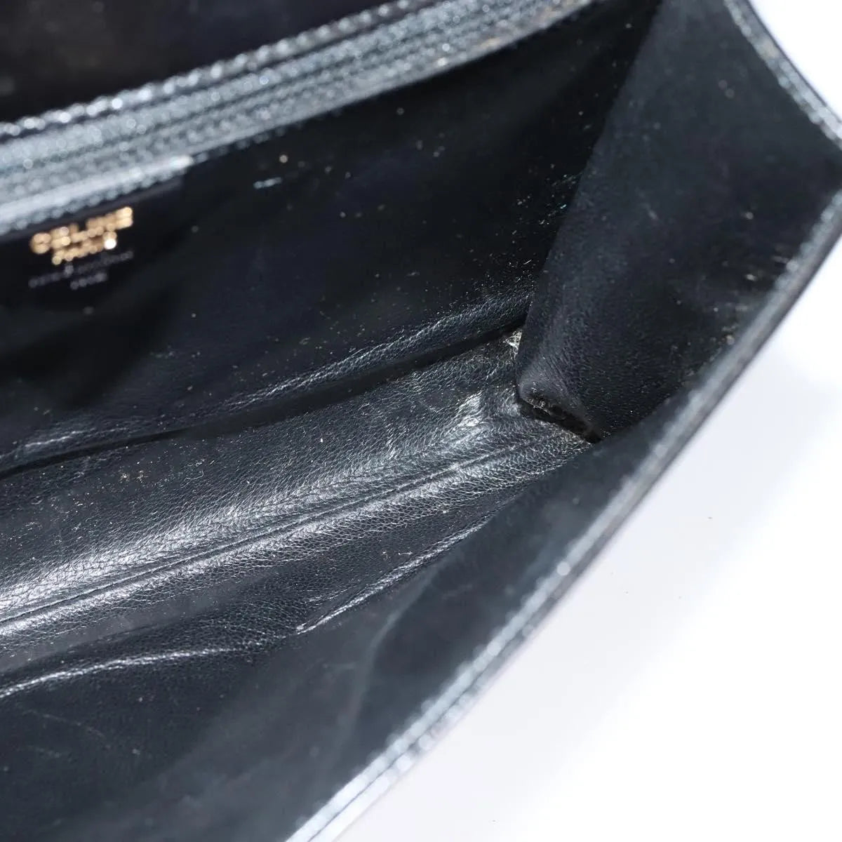 Celine Vintage Circle Logo Leather, Black, Leather, Shoulder Bag
