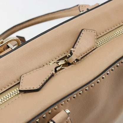 Valentino Garavani Convertible Zip Satchel Leather with Micro Rockstuds, Beige, Leather, Handbag