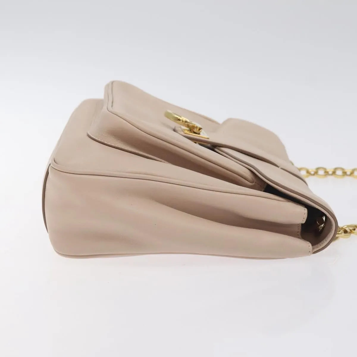 Salvatore Ferragamo Gancini Chain Leather, Beige, Leather, Shoulder Bag