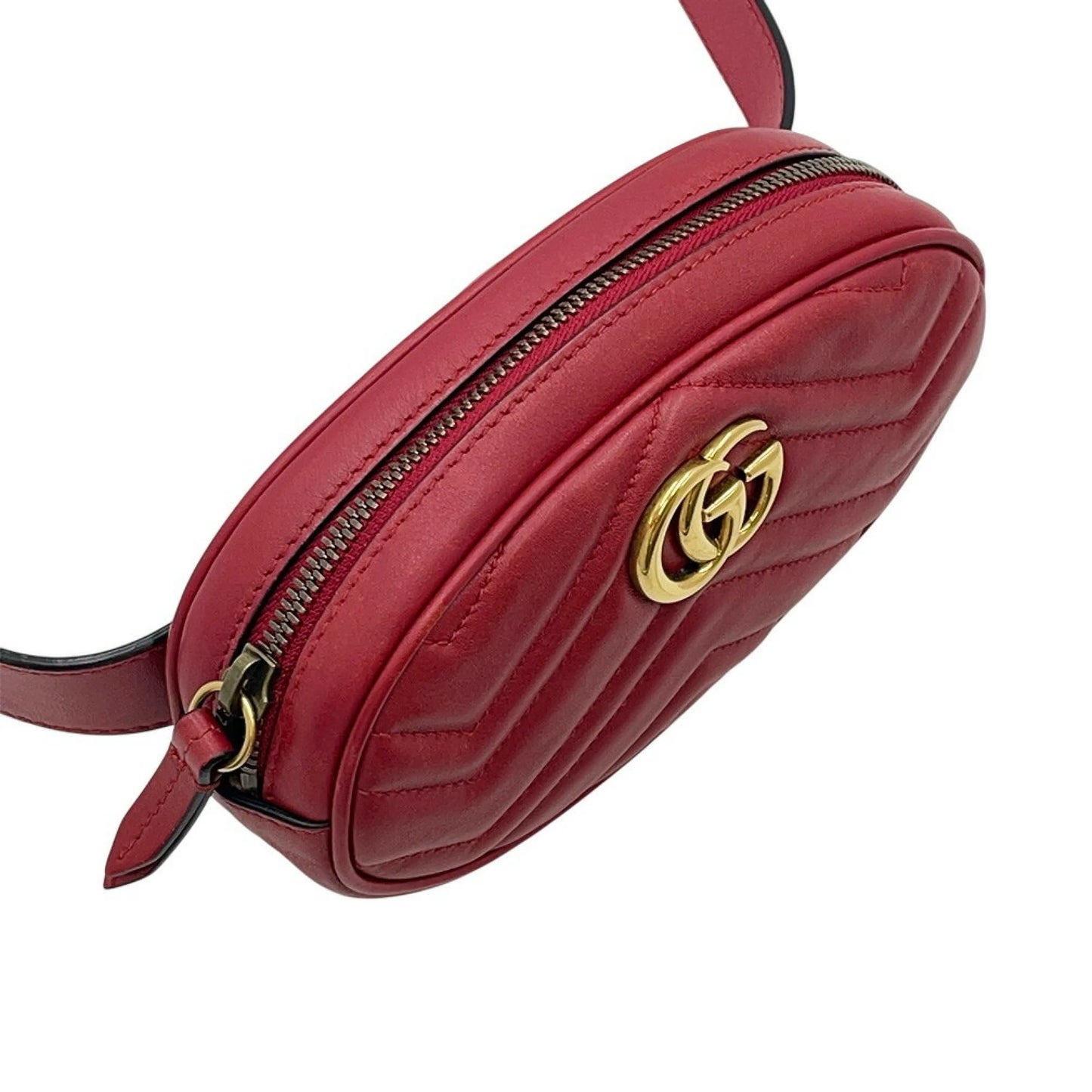 Gucci Marmont Bag Gucci Belt Quilted, Red, Leather, Clutch