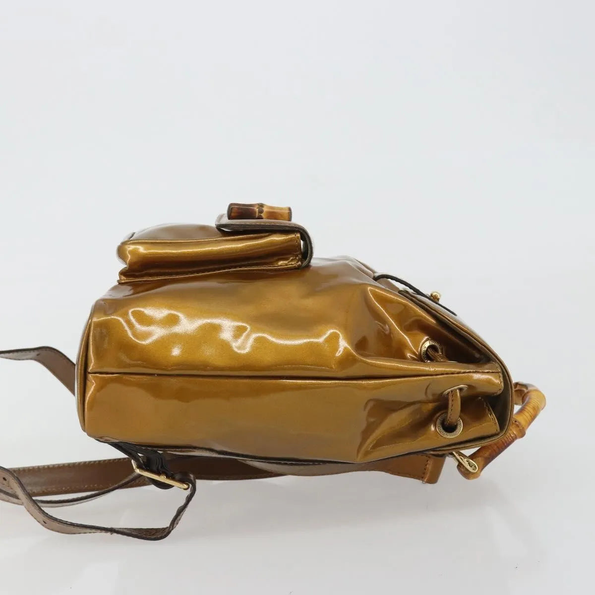 Gucci Vintage Bamboo Patent, Gold, Patent Leather, Backpack
