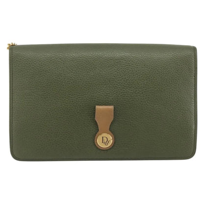 Christian Dior Vintage Chain Flap Leather, Green, Leather, Shoulder Bag