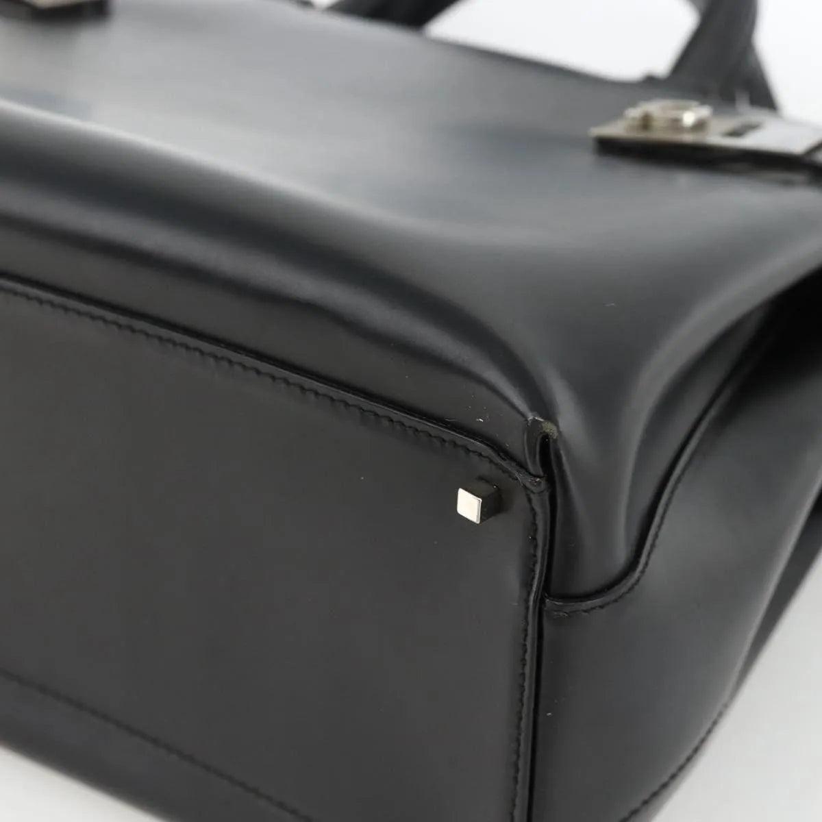 Salvatore Ferragamo Double Gancini Side Buckle Tote Leather, Black, Leather, Handbag