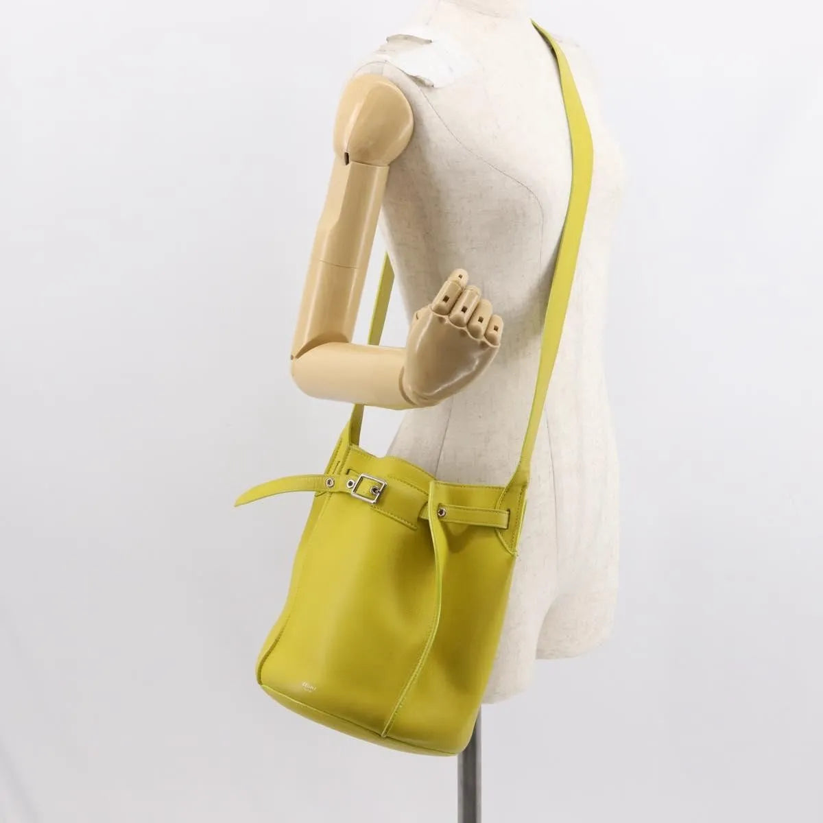 Celine Long Strap Big Bag Bucket Leather, Yellow, Leather, Handbag