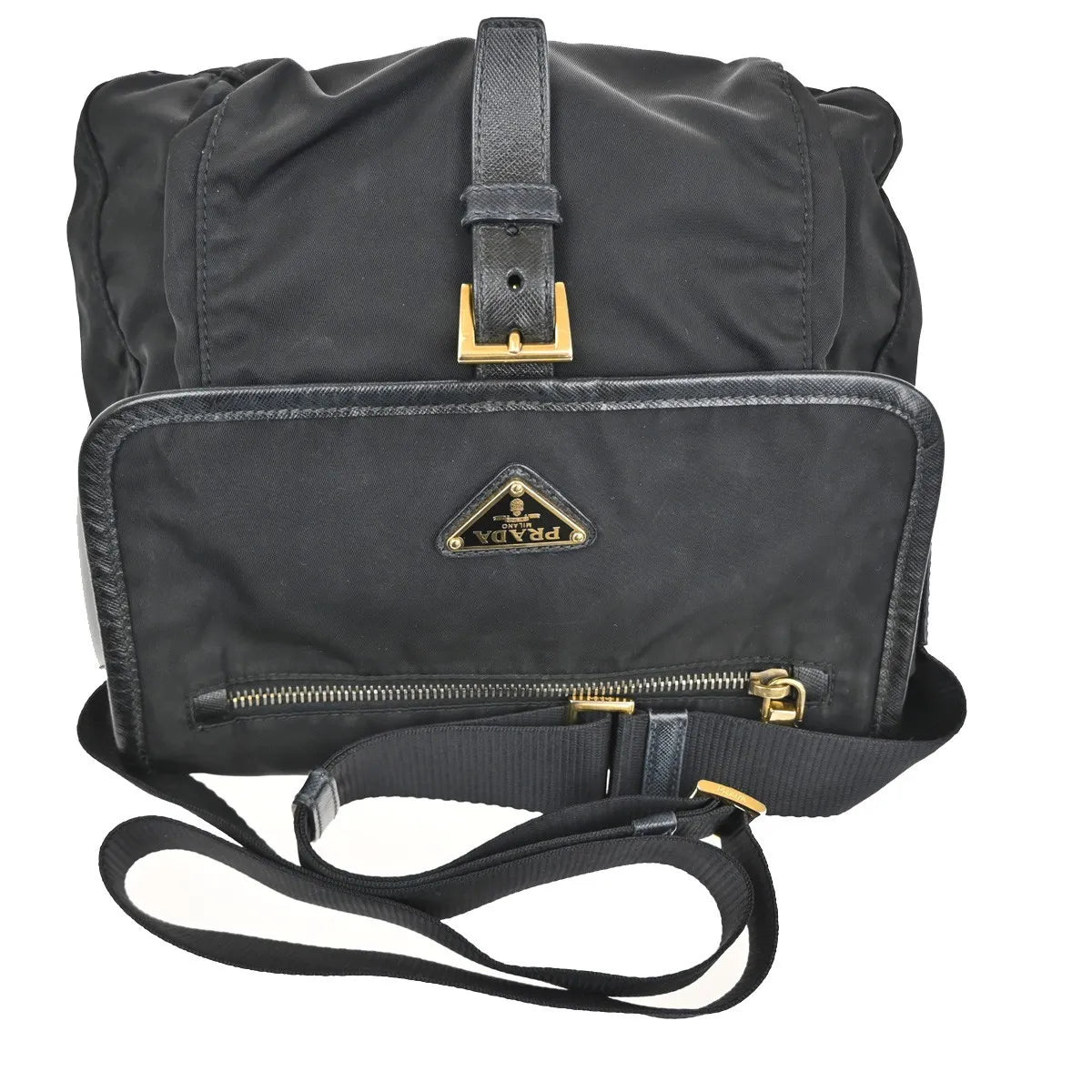 Prada Buckle Messenger Tessuto, Black, Nylon, Shoulder Bag