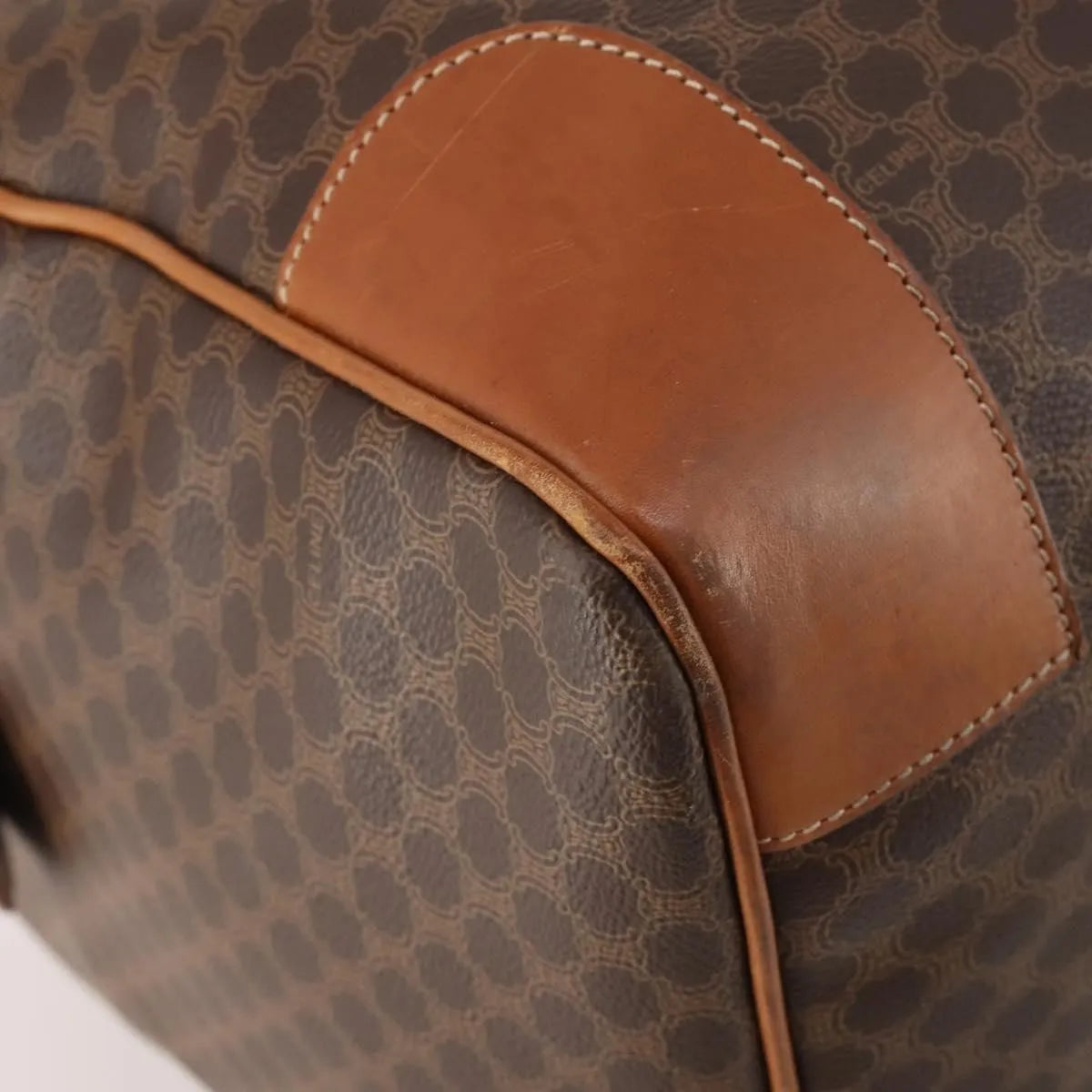 Celine Vintage Macadam Boston Canvas and Leather, Brown, PVC, Handbag