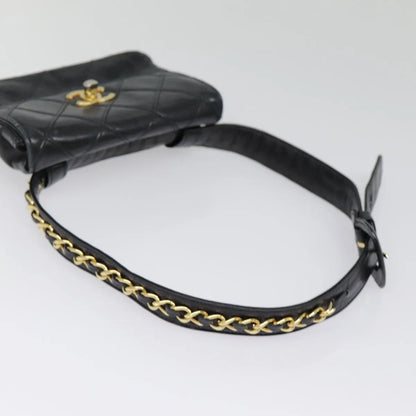 Chanel Vintage CC Flap Waist Quilted Leather, Black, Leather, Clutch