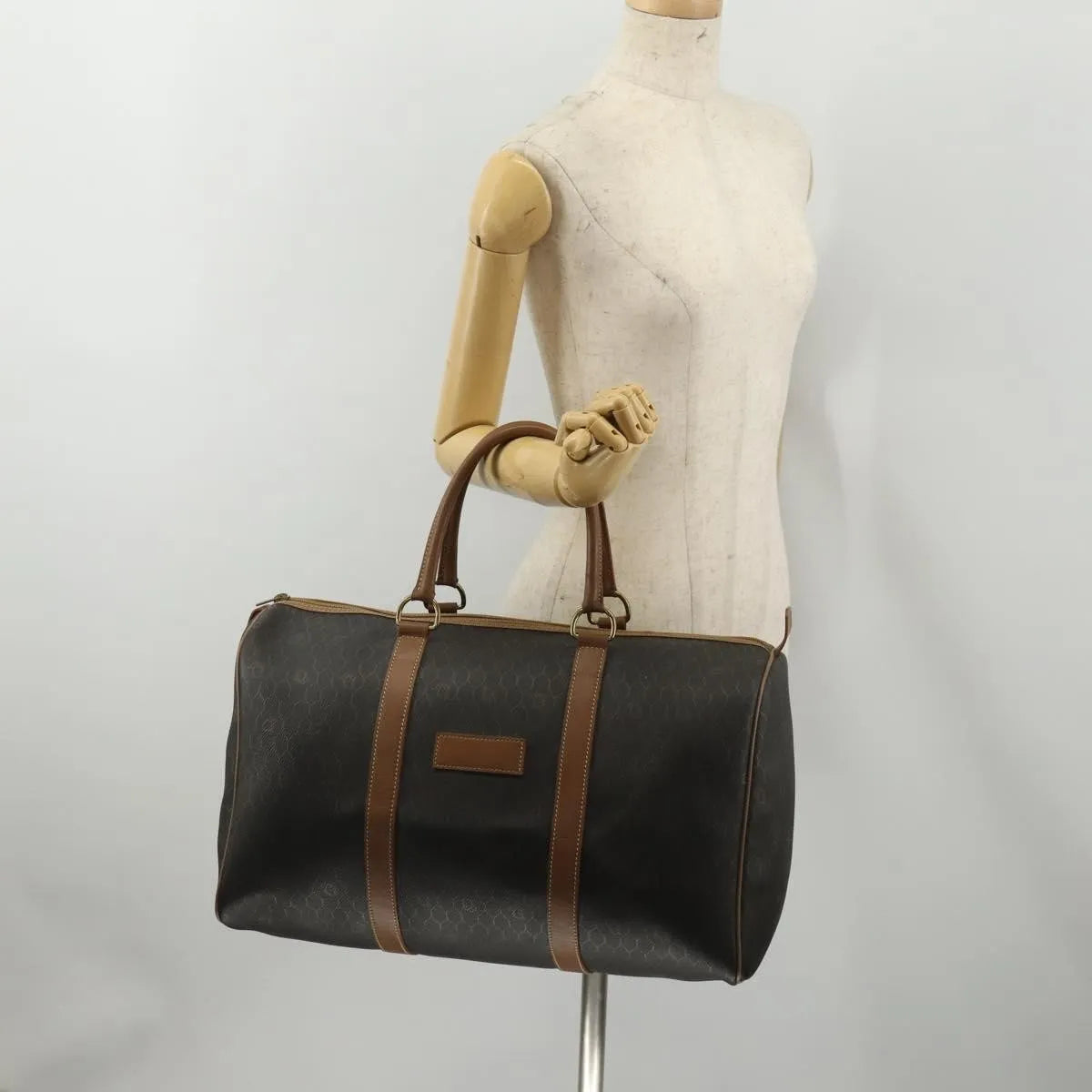 Christian Dior Vintage Honeycomb Boston Canvas and Leather, Black, Canvas, Travel Bag