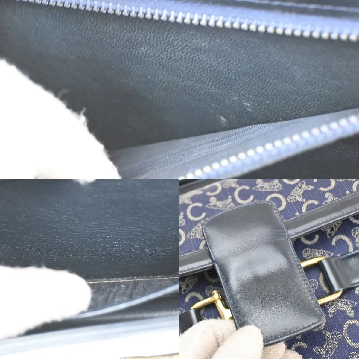 Celine Horse Carriage Canvas and Leather, Navy, Canvas, Shoulder Bag