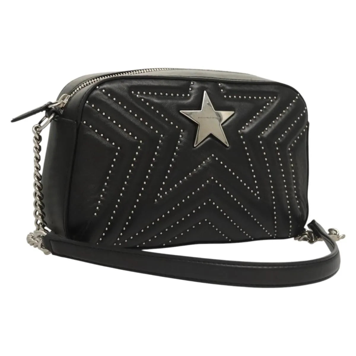 Stella McCartney Stella Star Camera Quilted Faux Leather, Black, Synthetic, Shoulder Bag