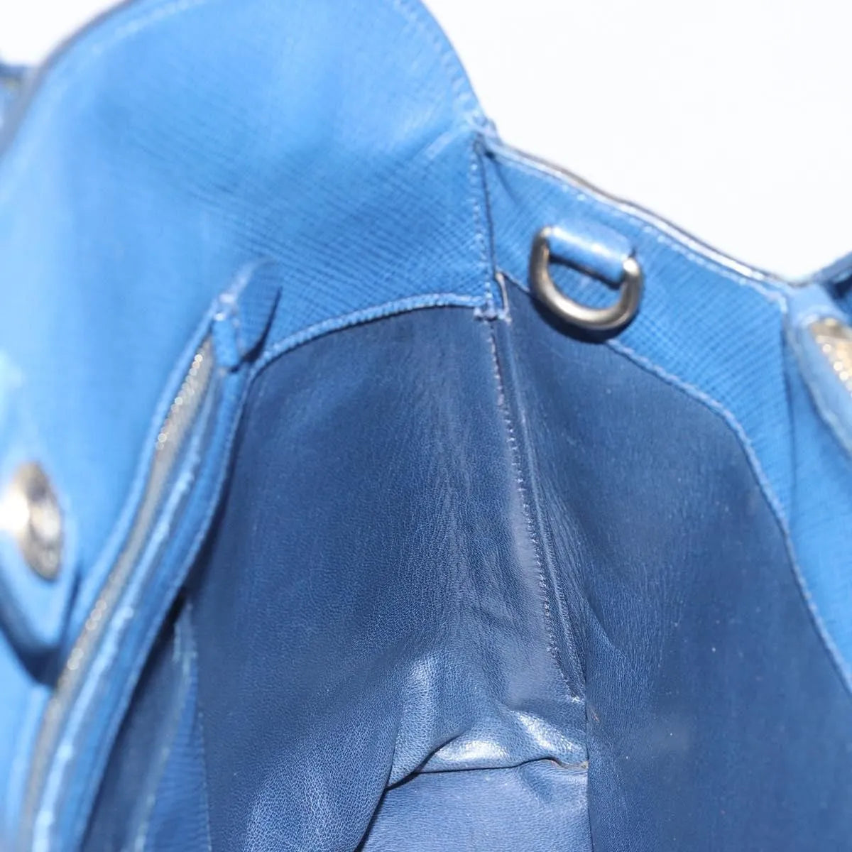 Prada Cuir Promenade Front Zip Tote Leather, Blue, Leather, Handbag