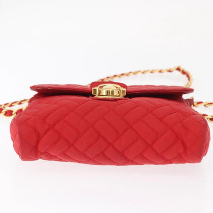 Prada Pushlock Chain Flap Quilted Tessuto, Red, Nylon, Shoulder Bag