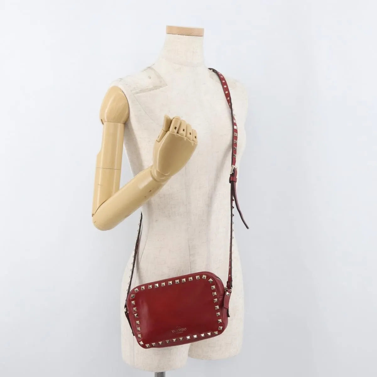 Valentino Garavani Rockstud Camera Leather, Red, Leather, Shoulder Bag