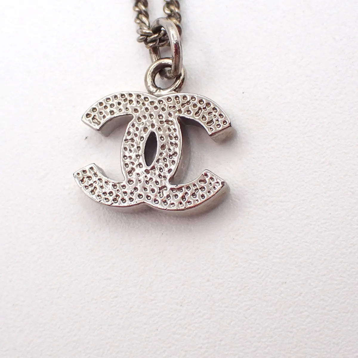 Chanel Vintage CC Logo Chain Charm Pendant silver plated, Silver, Silver Plated, Necklace