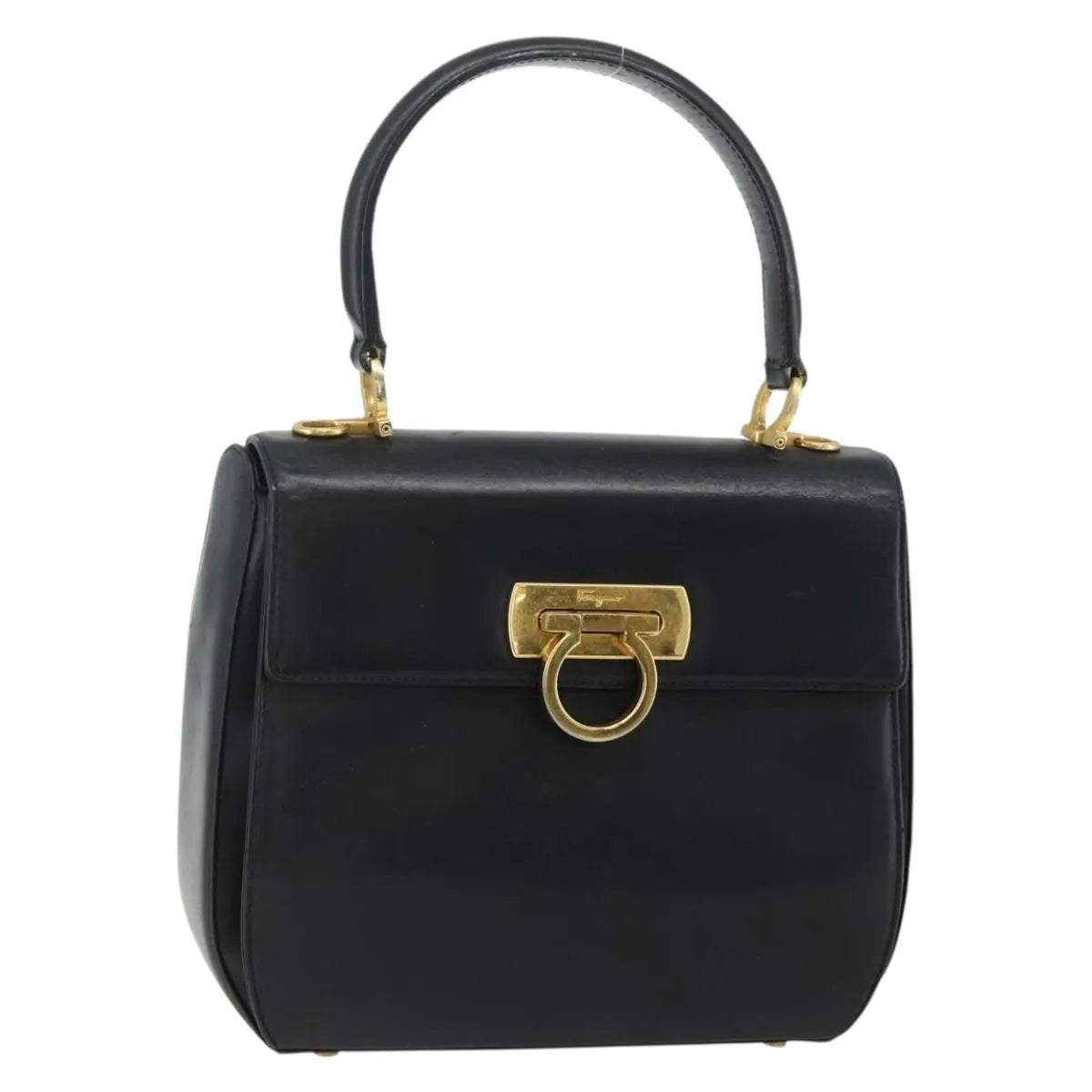 Salvatore Ferragamo Gancini Leather, Black, Leather, Handbag