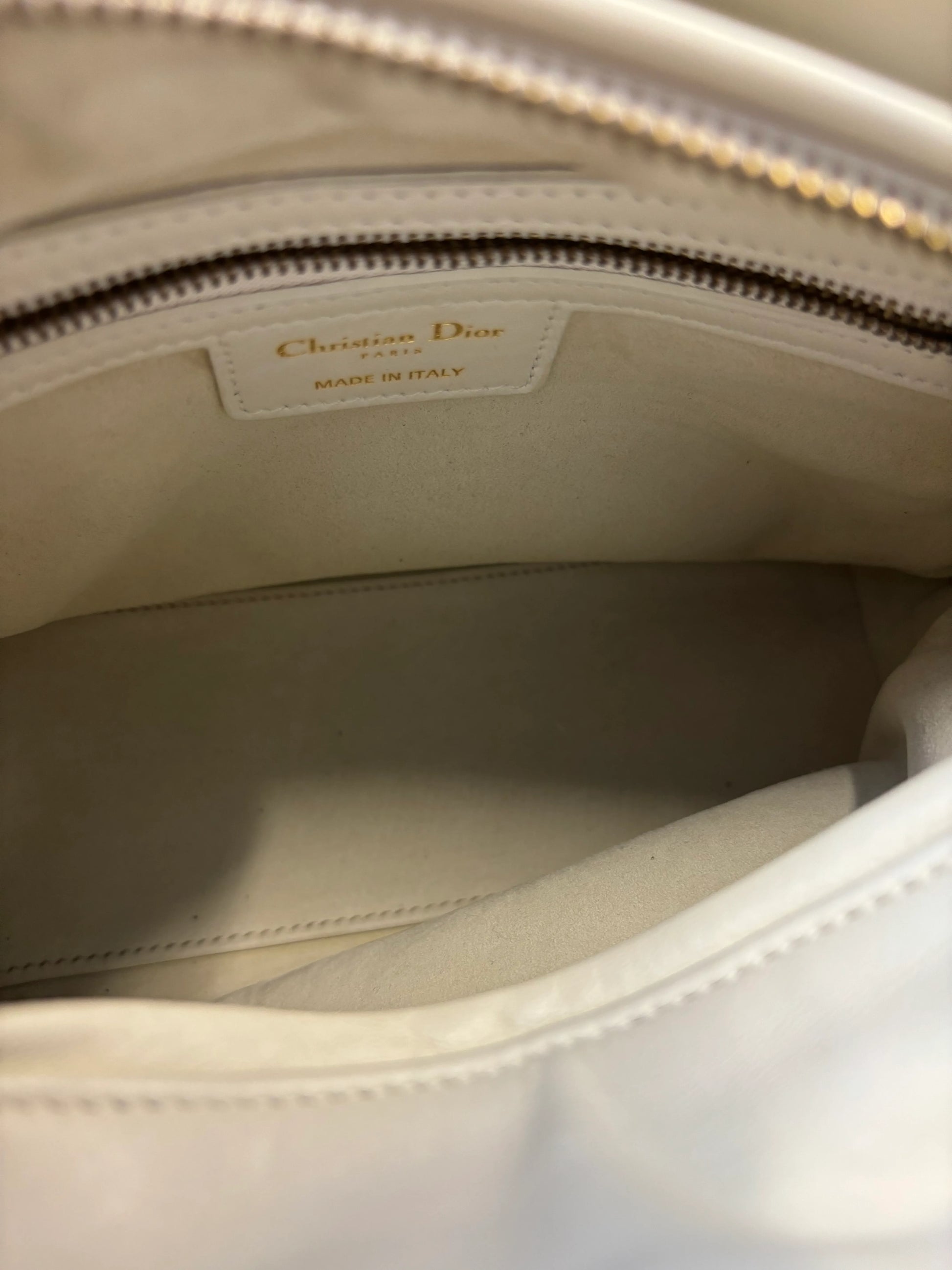 Christian Dior Lady Dior Studded Studded Cannage, White, Calfskin, Crossbody Bag