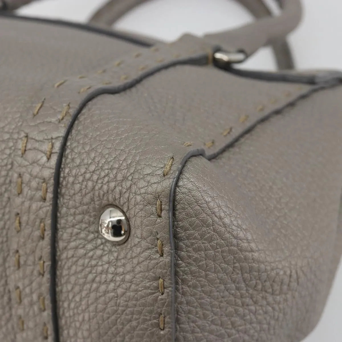 Fendi Selleria Linda Satchel Pebbled Leather, Gray, Leather, Handbag