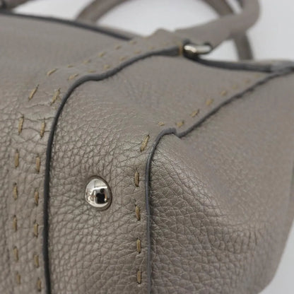 Fendi Selleria Linda Satchel Pebbled Leather, Gray, Leather, Handbag