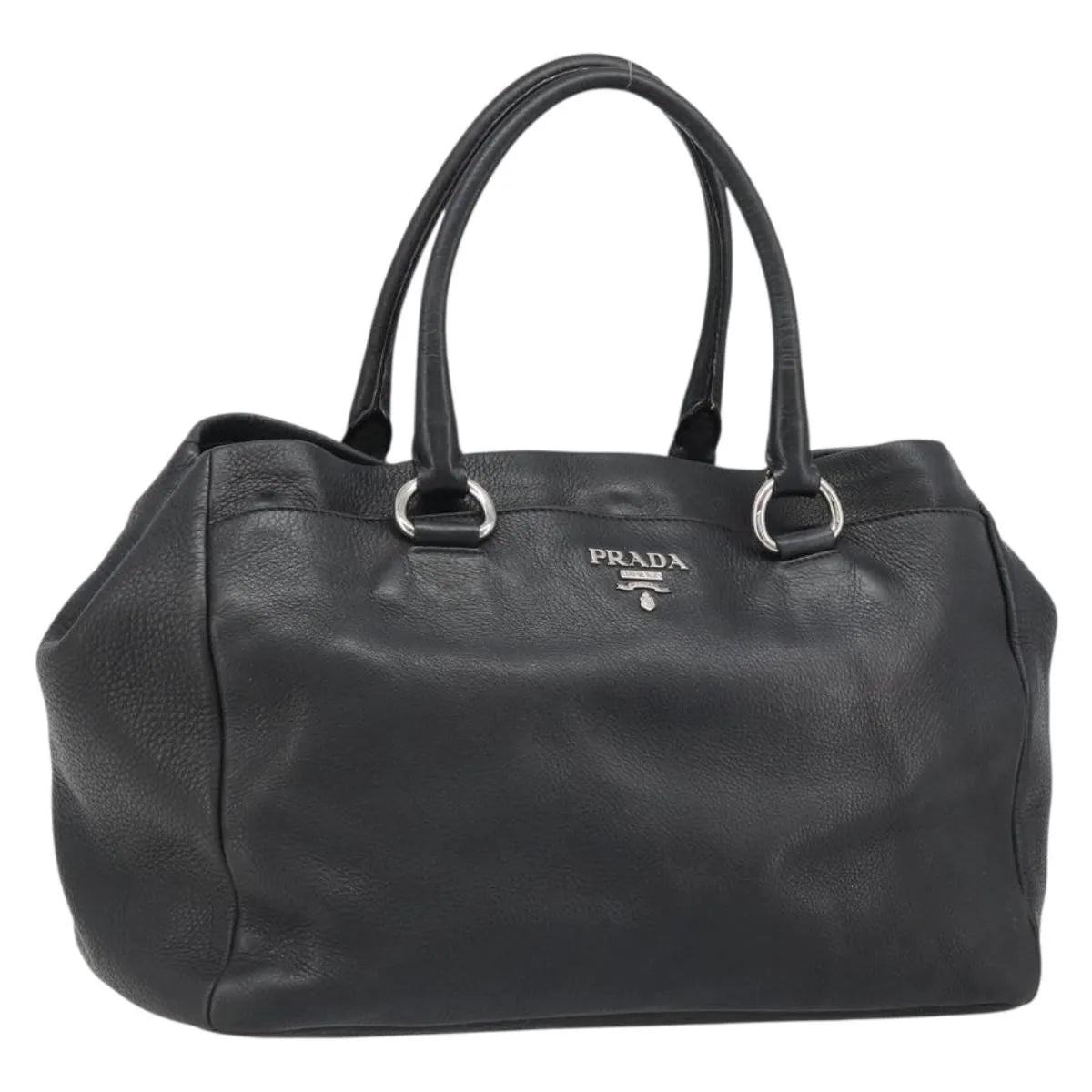Prada Top Handle Tote Leather, Black, Leather, Tote Bag