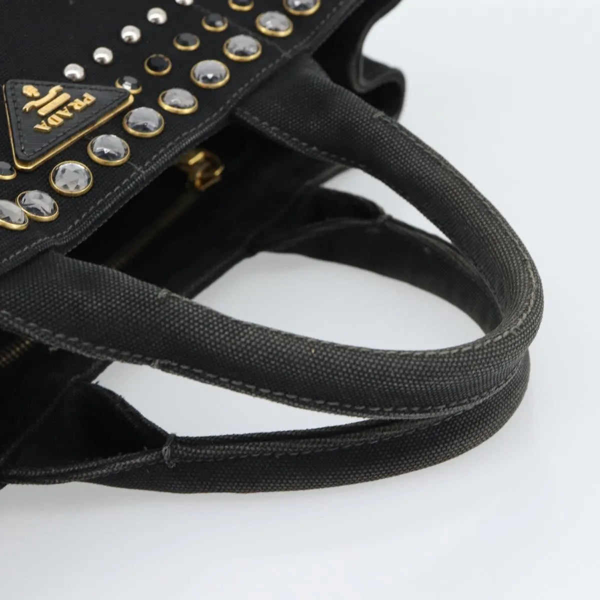 Prada Canapa Convertible Tote Rhinestone Embellished Canvas, Black, Canvas, Handbag