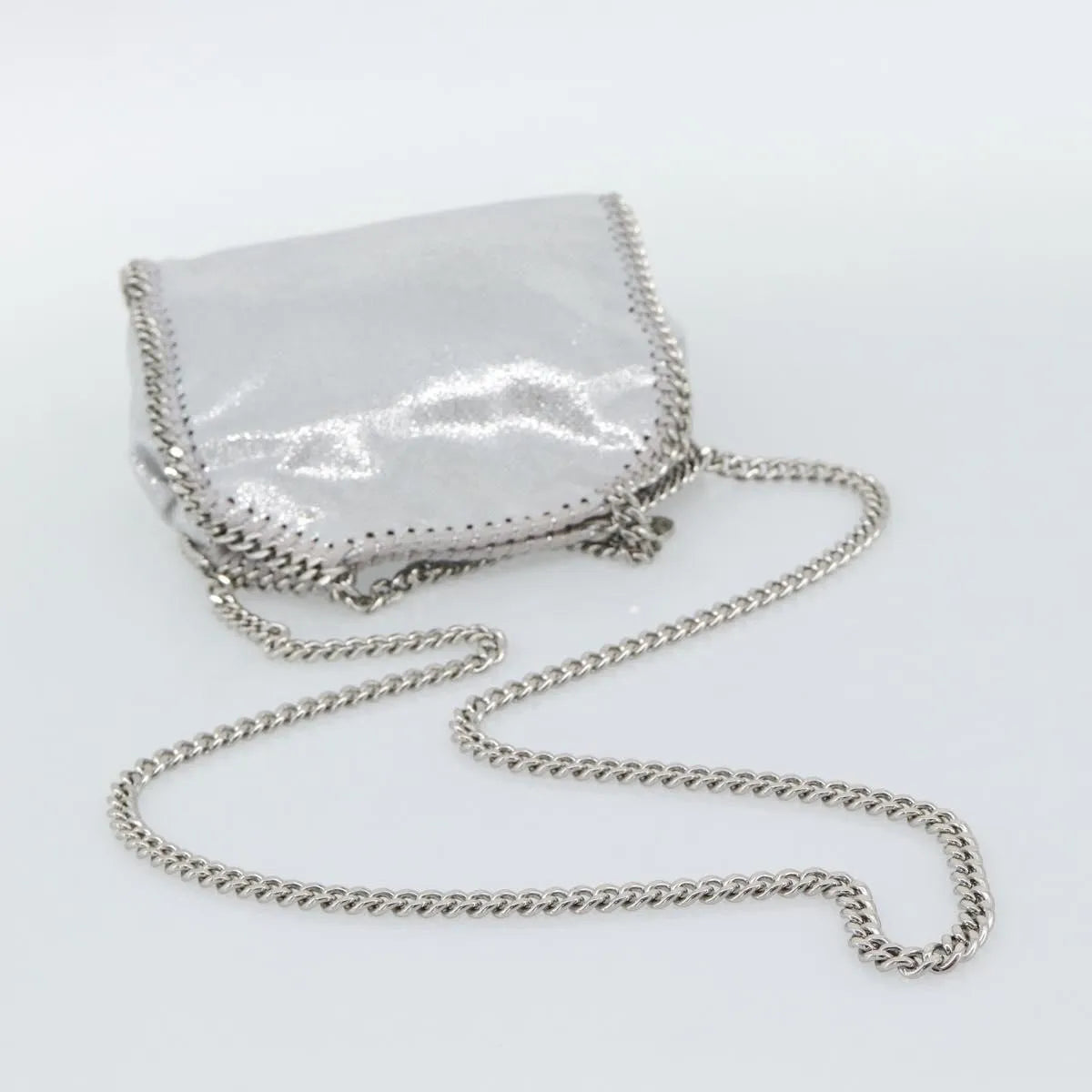 Stella McCartney Falabella Fold Over Faux Leather, Silver, Polyester, Shoulder Bag