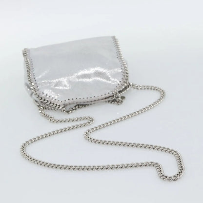 Stella McCartney Falabella Fold Over Faux Leather, Silver, Polyester, Shoulder Bag