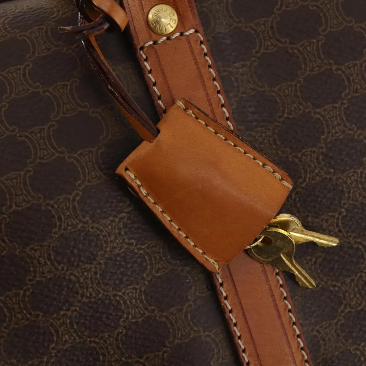 Celine Vintage Duffle Canvas and Leather, Brown, Canvas, Travel Bag
