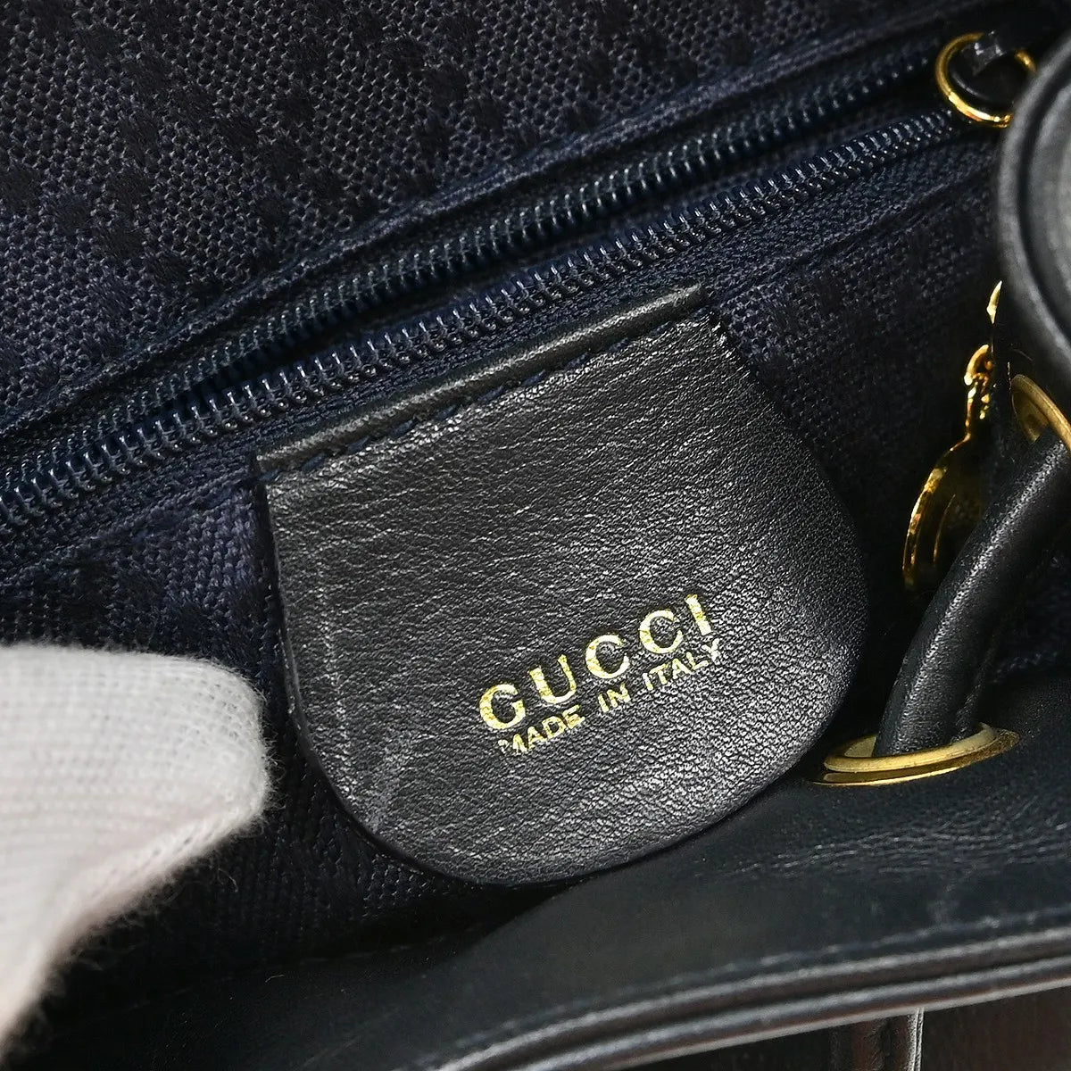 Gucci Vintage Bamboo Leather, Black, Leather, Backpack