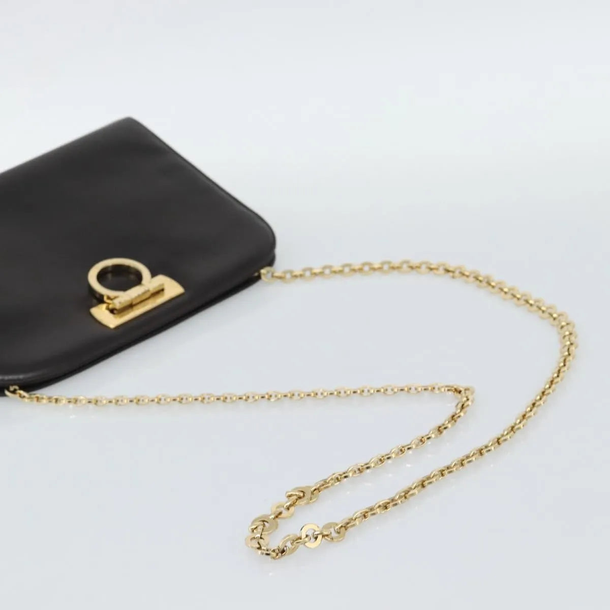 Salvatore Ferragamo Vintage Gancini Chain Leather, Brown, Leather, Shoulder Bag