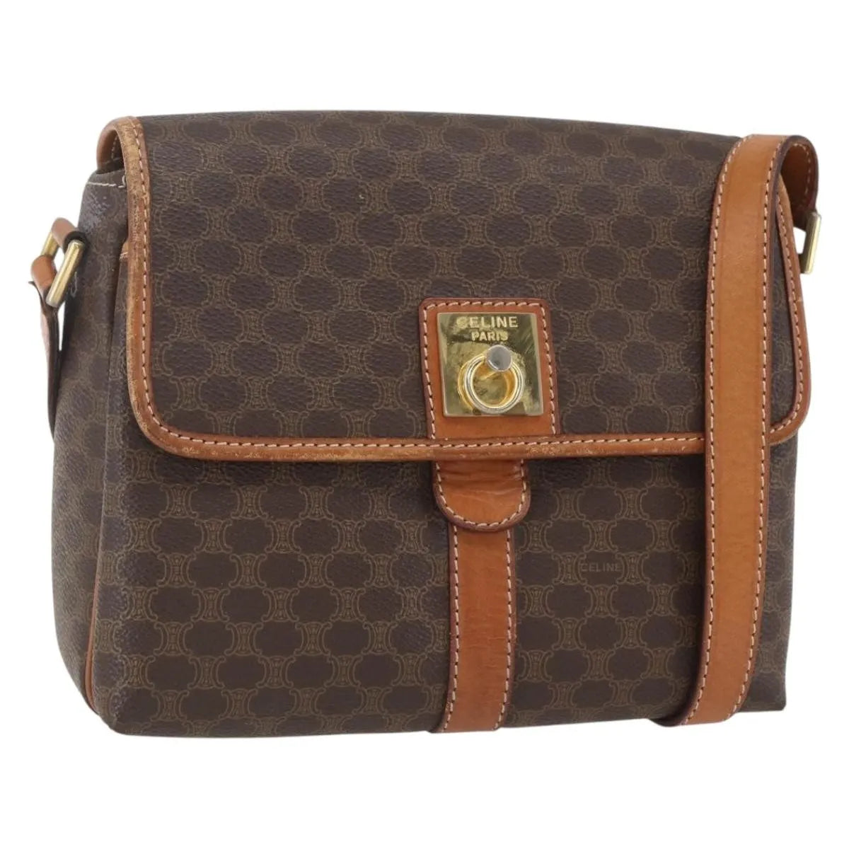 Celine Vintage Macadam Canvas and Leather, Brown, Canvas, Shoulder Bag