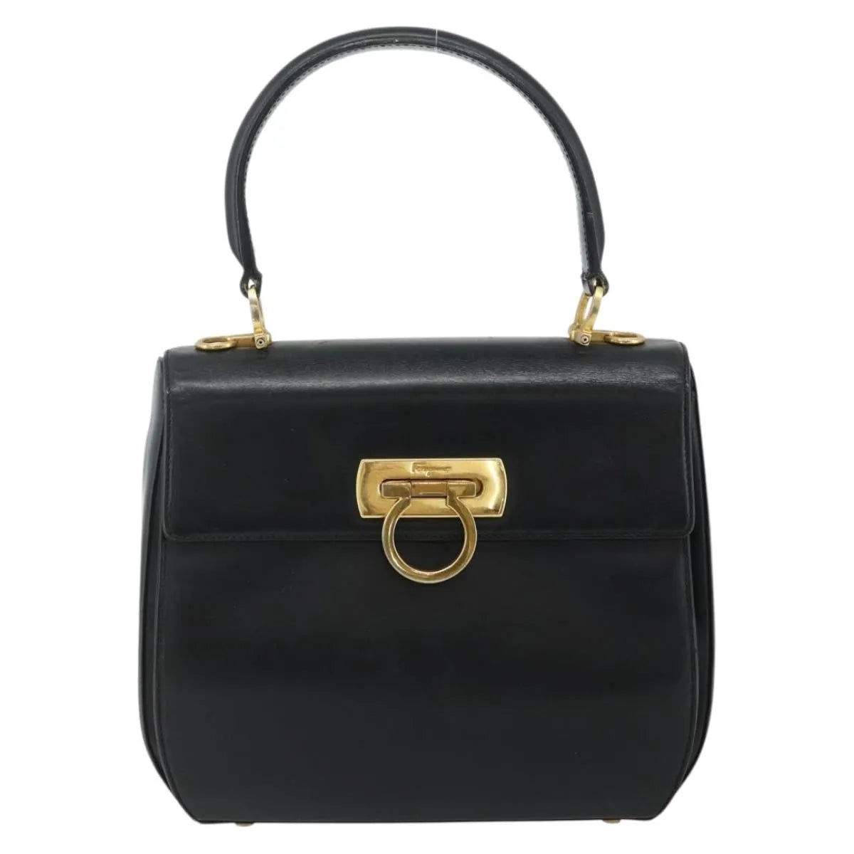 Salvatore Ferragamo Gancini Leather, Black, Leather, Handbag