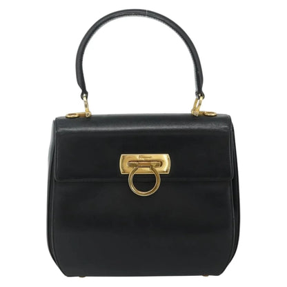 Salvatore Ferragamo Gancini Leather, Black, Leather, Handbag