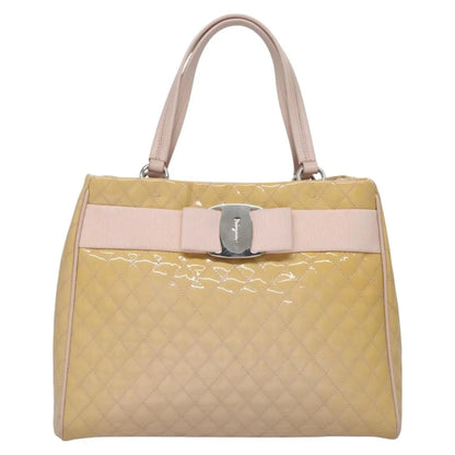 Salvatore Ferragamo Vala Patent leather, Beige, Patent Leather, Handbag