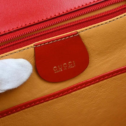 Gucci Vintage Convertible Bamboo Top Handle Leather, Red, Leather, Handbag