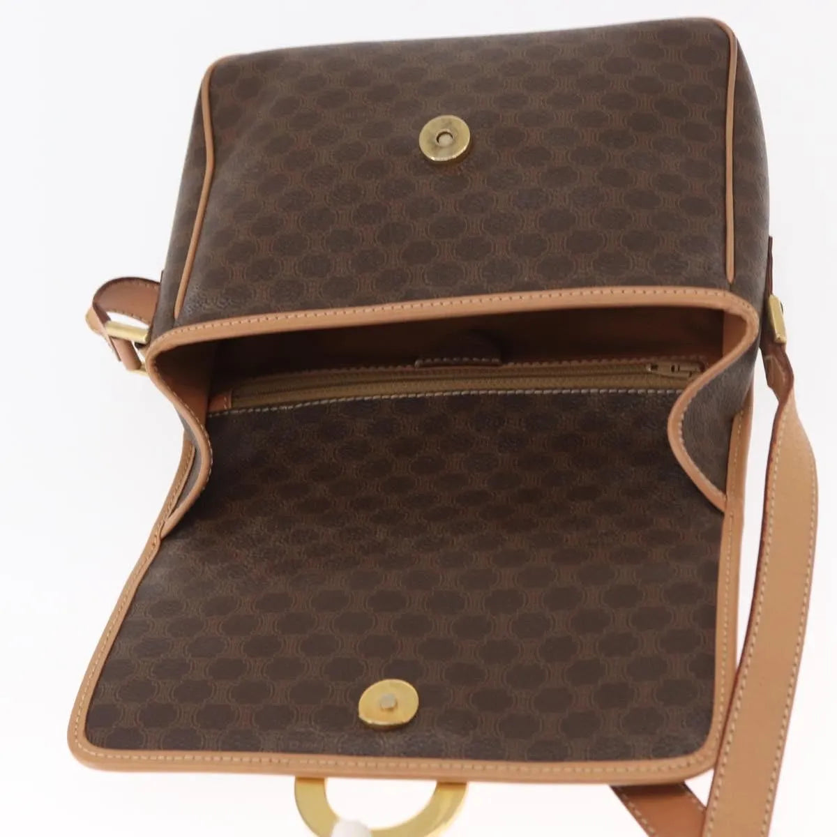 Celine Vintage Macadam Circle Logo Canvas and Leather, Brown, Canvas, Shoulder Bag