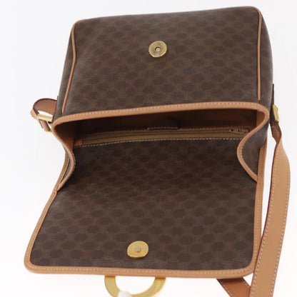 Celine Vintage Macadam Circle Logo Canvas and Leather, Brown, Canvas, Shoulder Bag