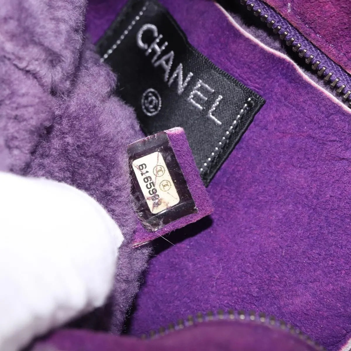 Chanel CC Logo Shearling and Suede, Purple, Suede, Shoulder Bag