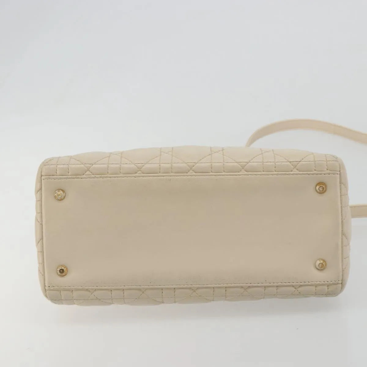 Christian Dior Lady Dior Cannage Quilt Lambskin, Beige, Leather, Handbag