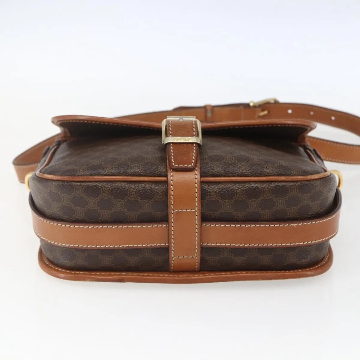 Celine Vintage Macadam Canvas and Leather, Brown, Canvas, Shoulder Bag